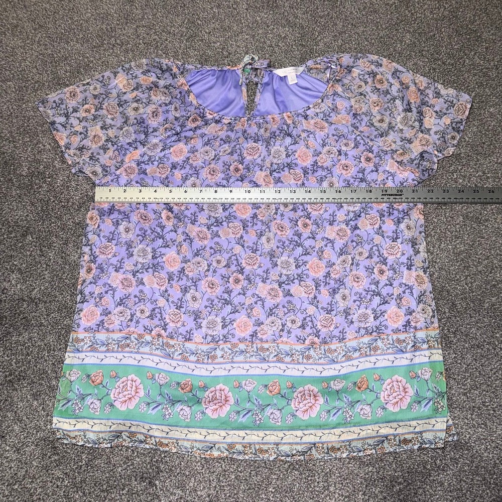 Lauren Conrad Blouse w/ Chiffon Fabric, Colorful Floral Pattern Size Large